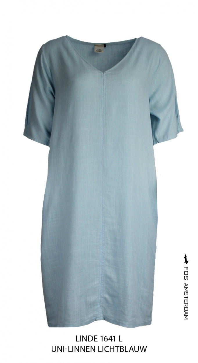 Linnen zomerjurk Linde Licht-blauw met V-hals dames