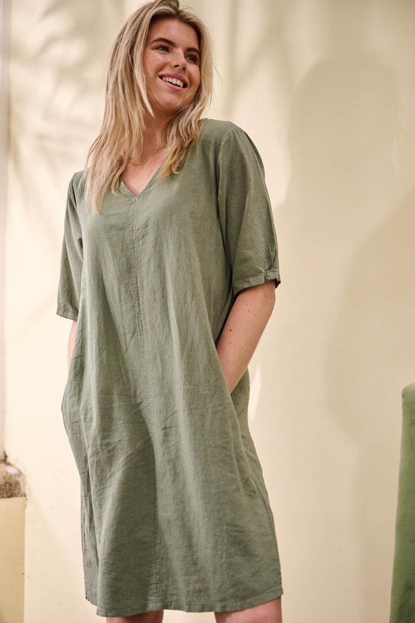 Jurk - Linde Linnen Uni | Army