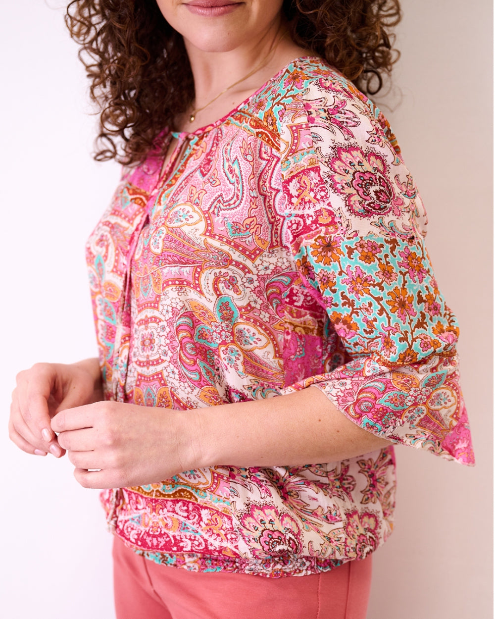 top vickey paisley patch fuchsia