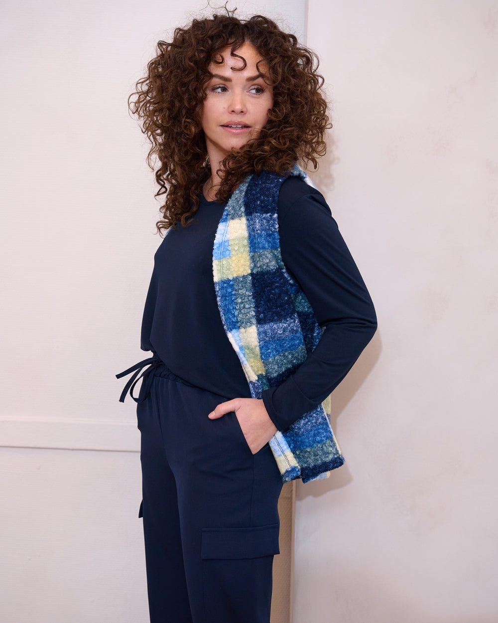 Gaby - Ruit-Teddy Grof | Blauw Gilets