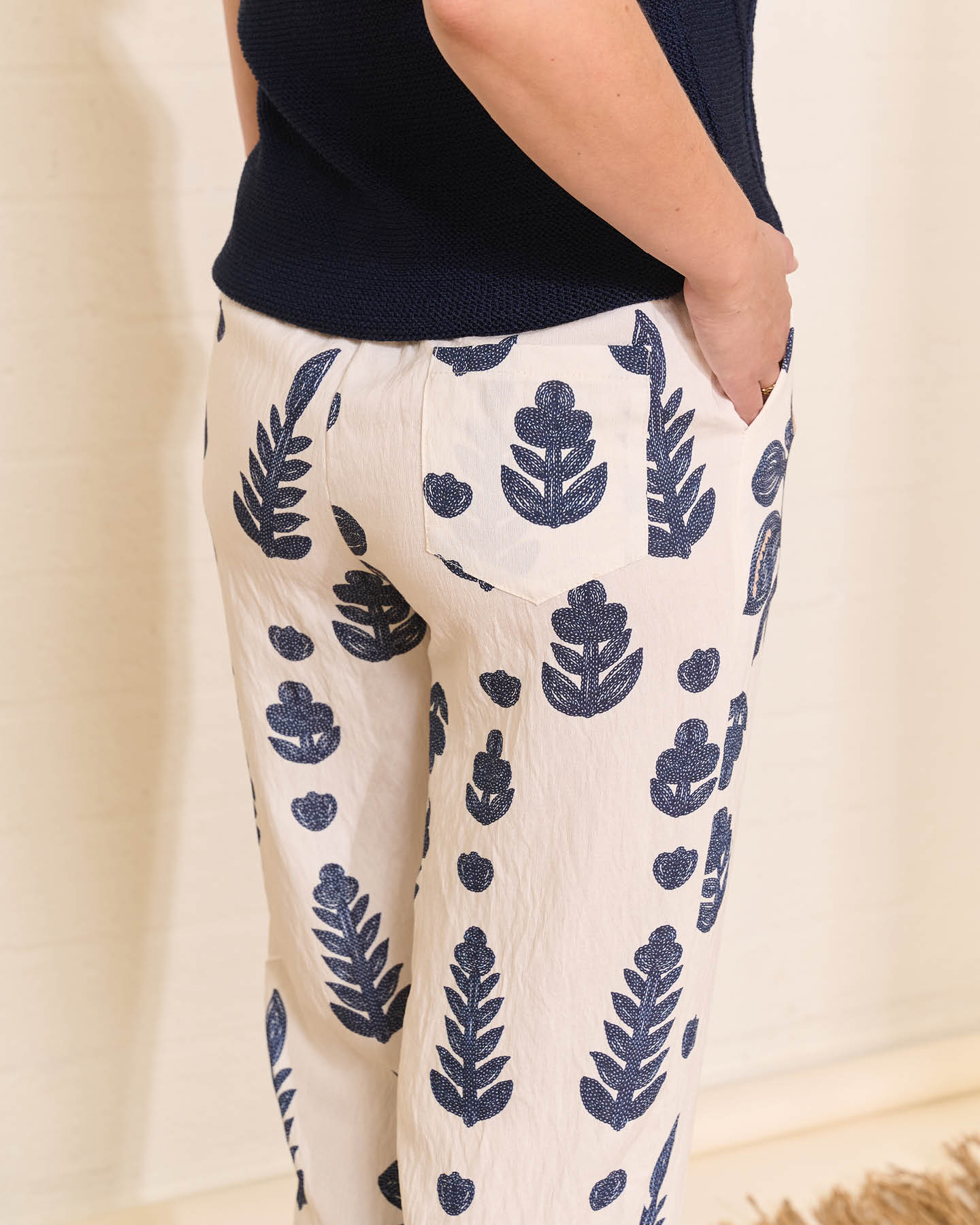 Broek - Inge Imitatie Borduur | Navy