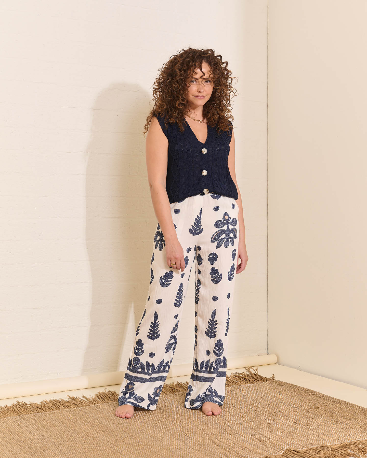 Broek - Inge Imitatie Borduur | Navy