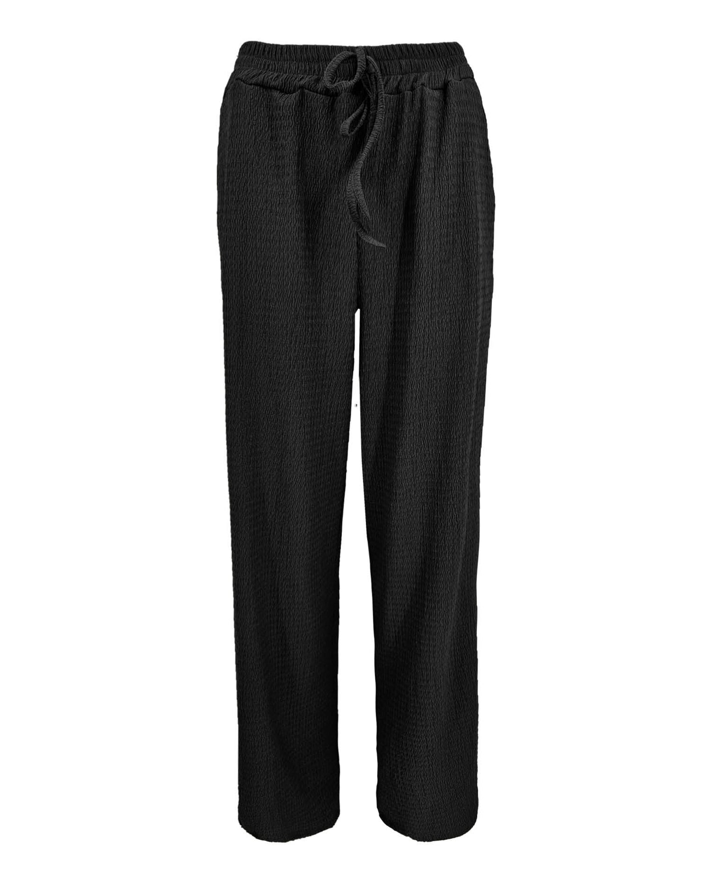 Wijde broek Rikki in zwart golf textuur