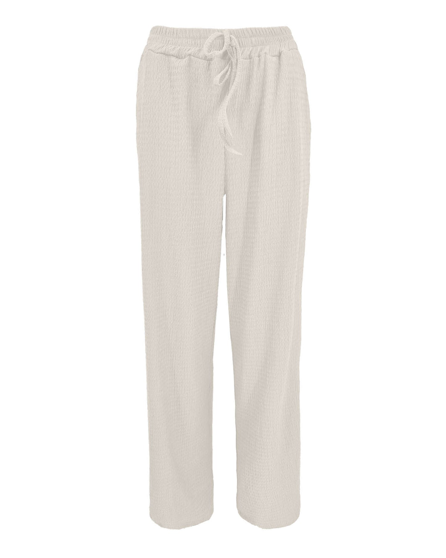 Wijde broek Rikki in uni wit golf textuur