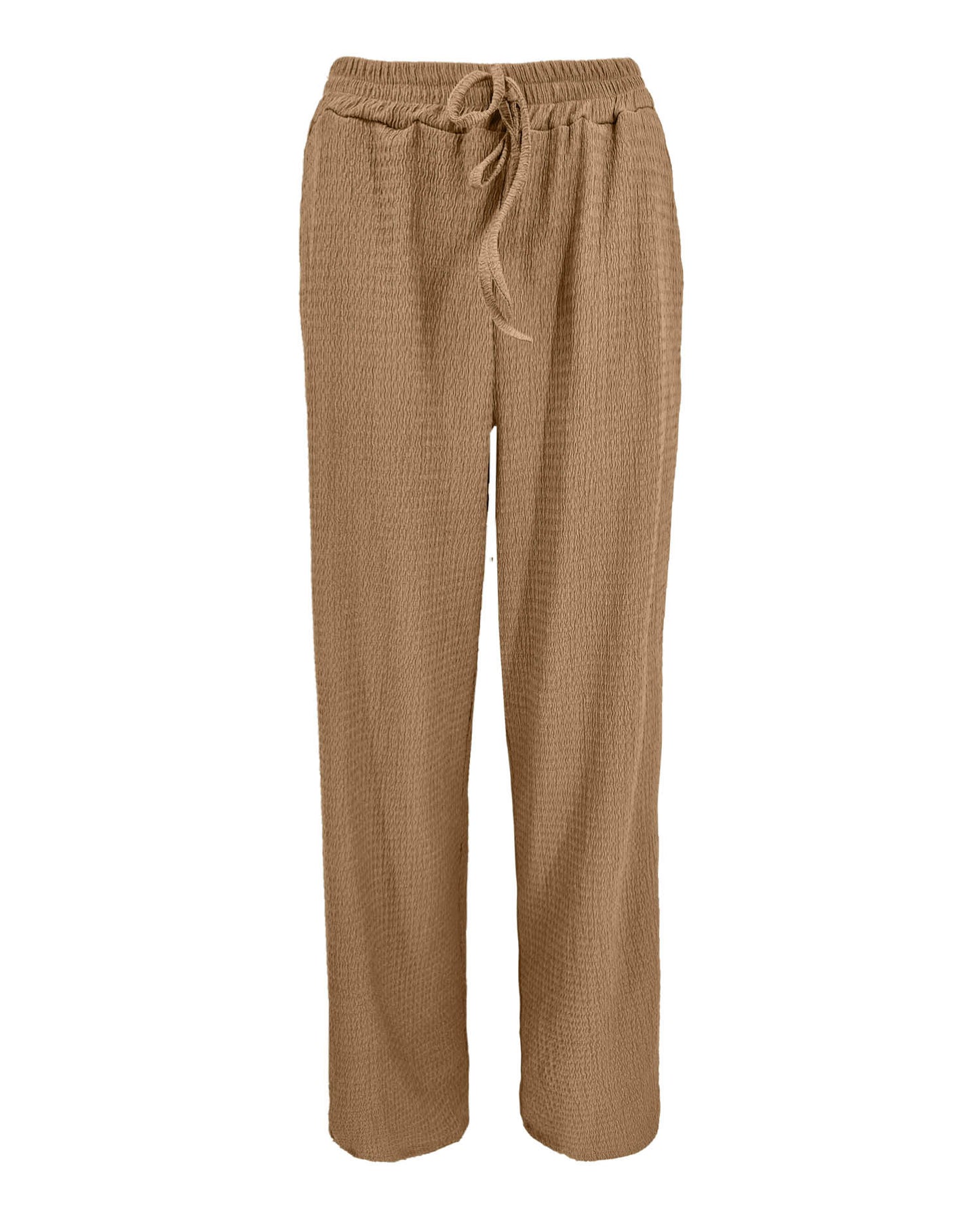 Wijde broek Rikki in uni camel golf textuur