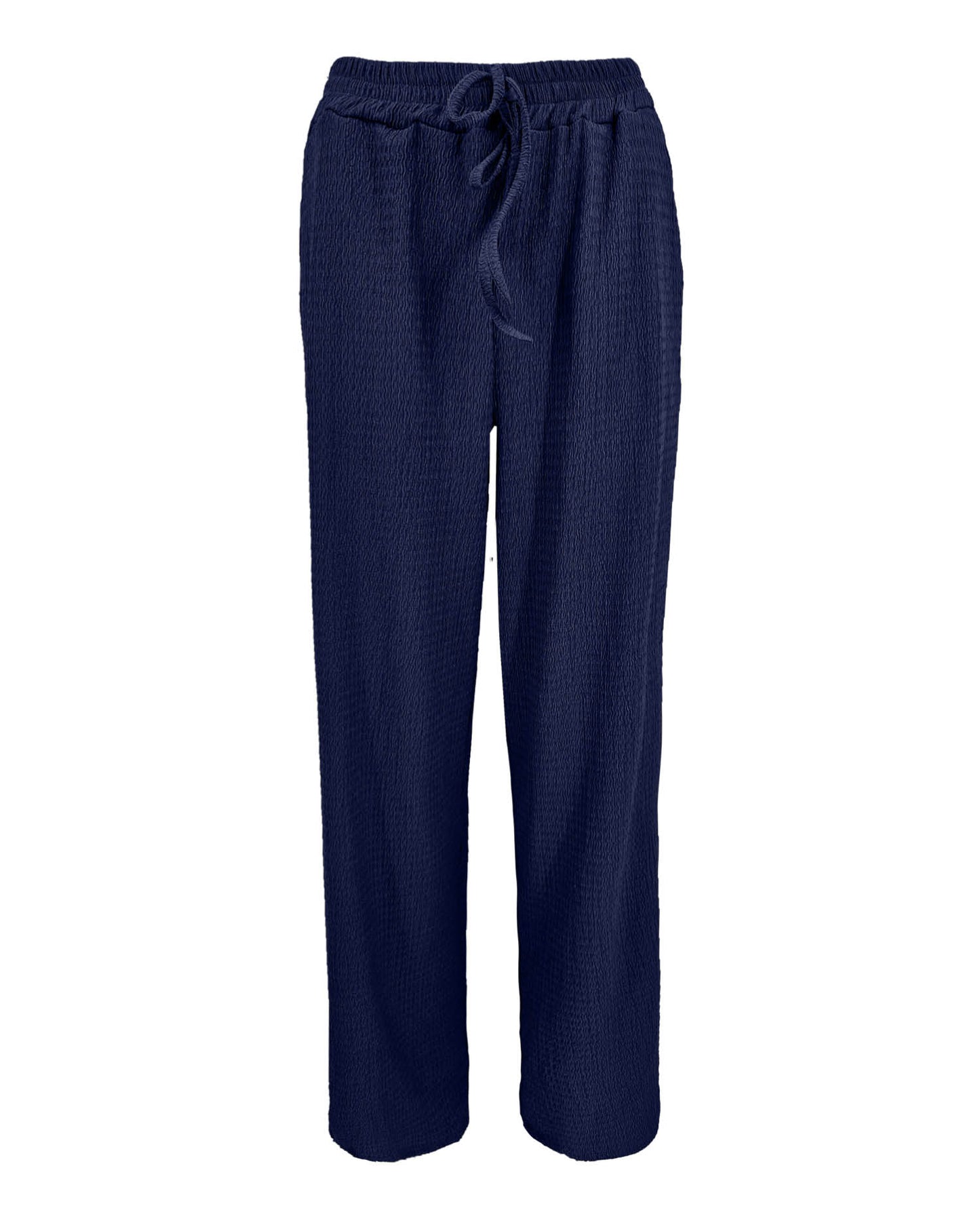 Wijde broek Rikki navy met golf textuur