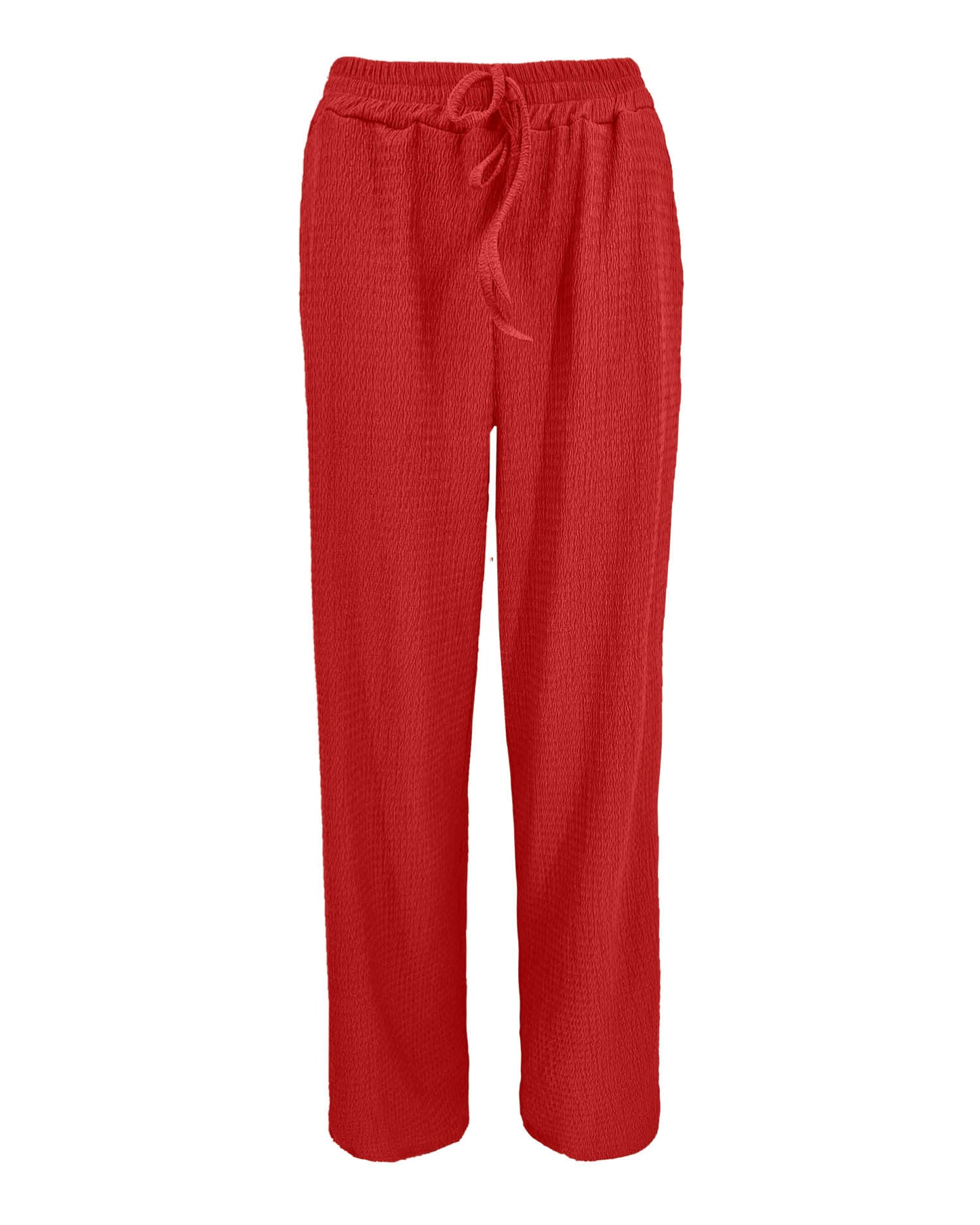 Wijde broek Rikki in uni rood golf textuur