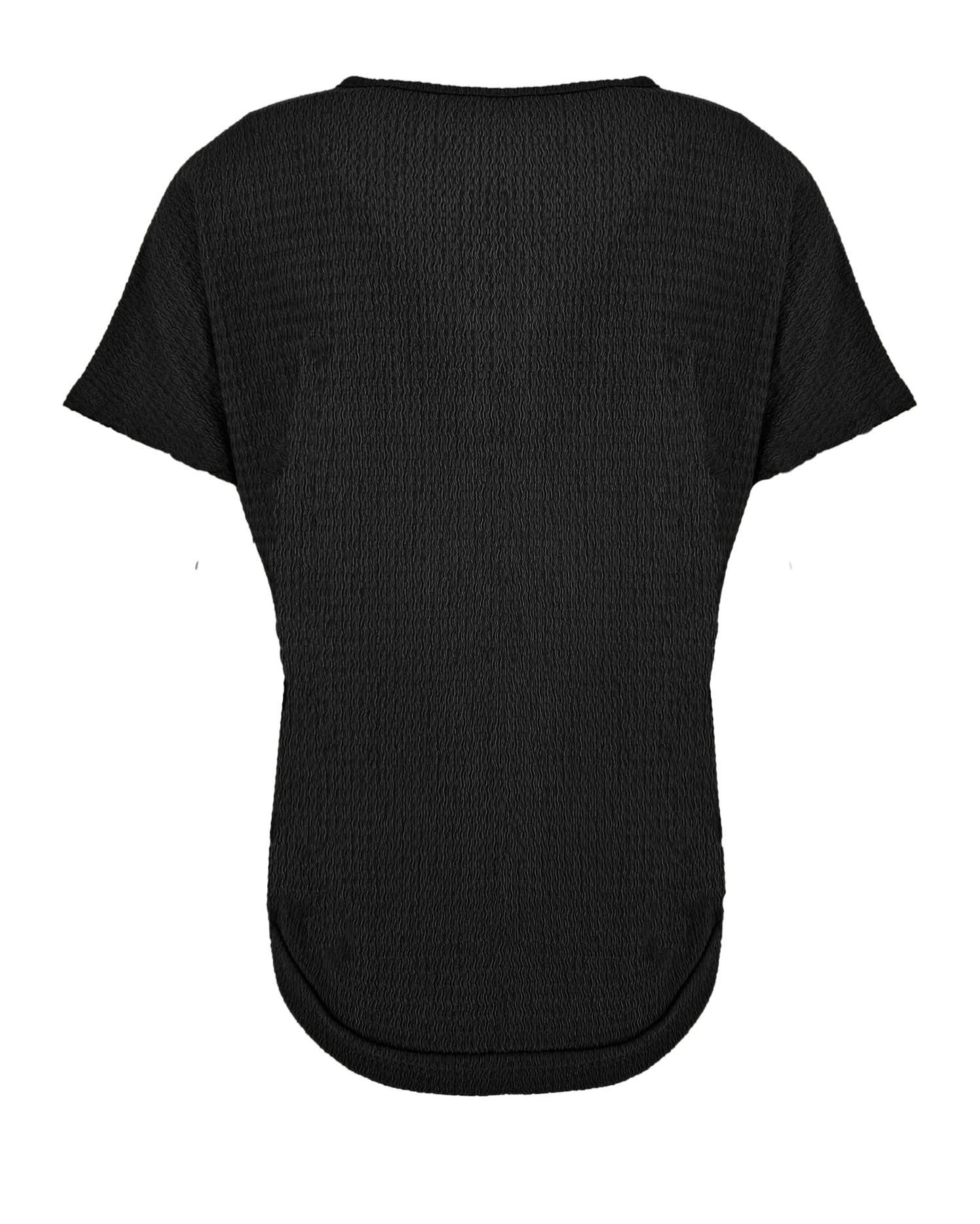 Zwarte blouson Bella met V-hals en structuur