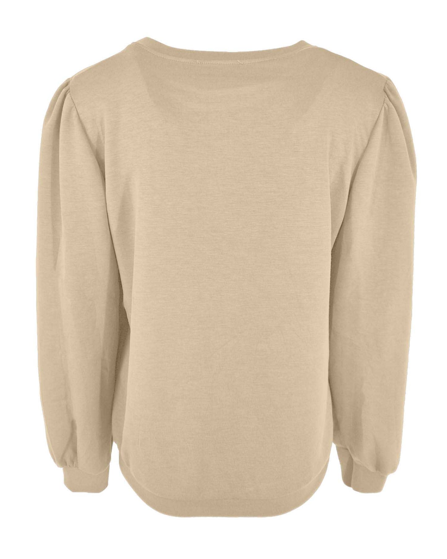 Beige trui Jet met pofmouwen en ronde hals