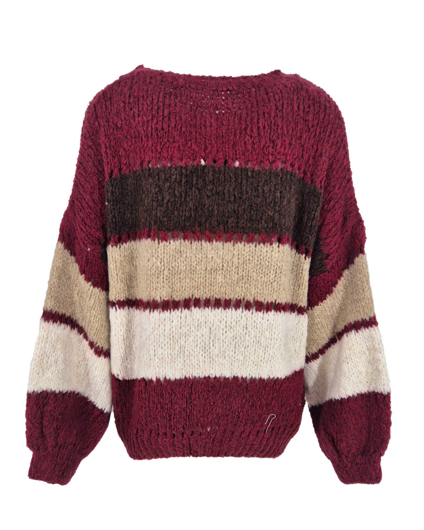 Trui Raya bordeaux met streep gebreid