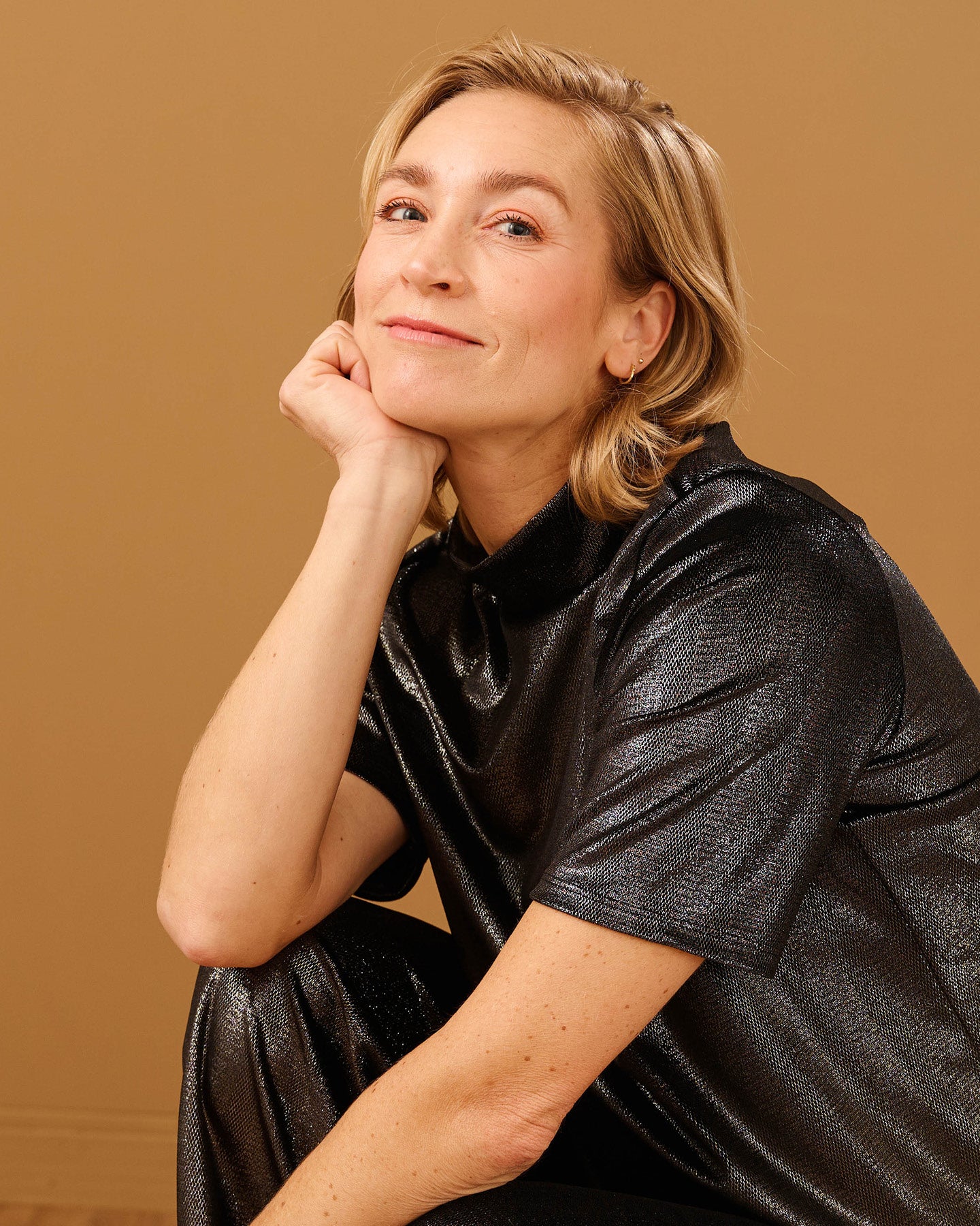 Top - Adina Velours lurex | Zwart