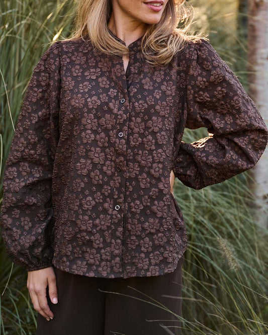 Blouse - Boho Jacquard bloem | Bruin