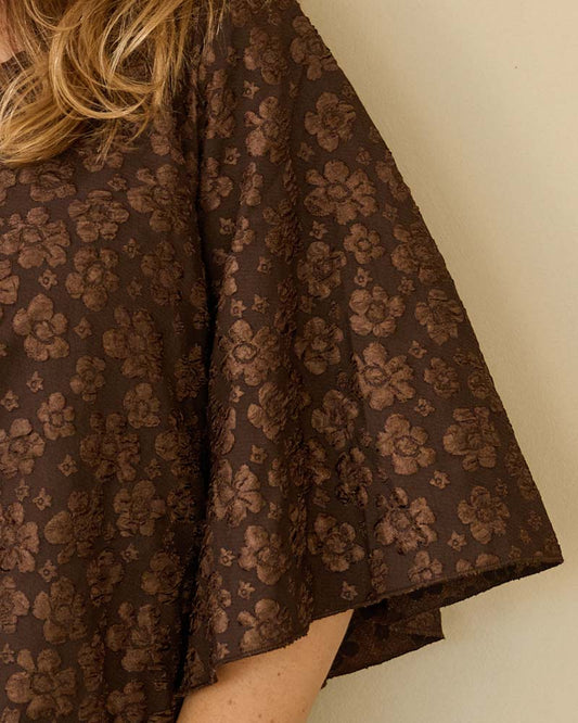 Top - Mariposa Jacquard bloem | Bruin