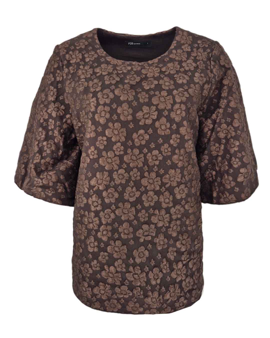 Top - Mariposa Jacquard bloem | Bruin
