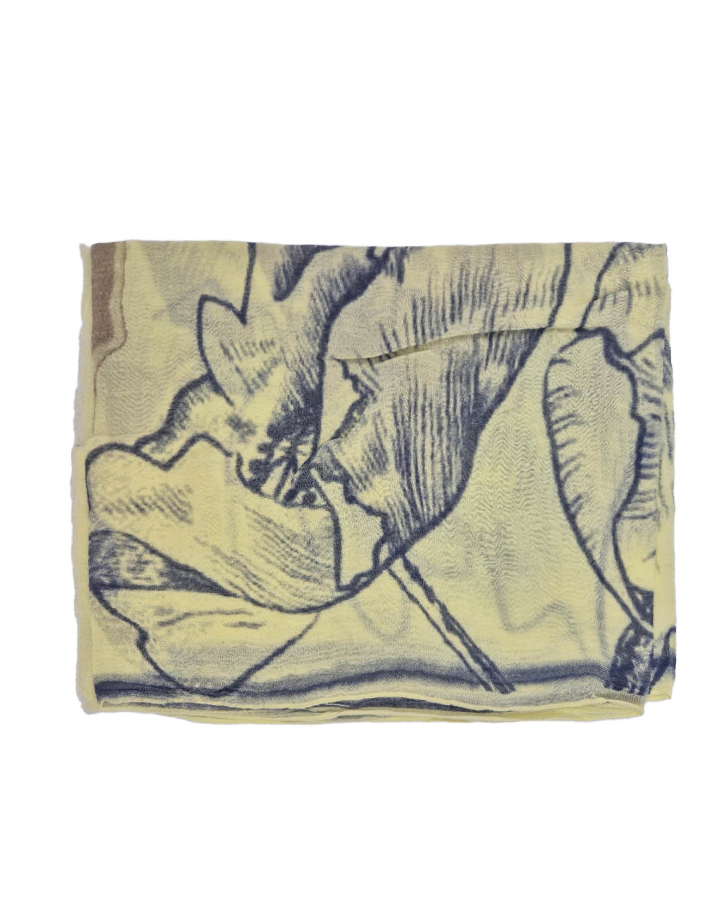 Gele sjaal met blauwe bloemenillustraties | Geel