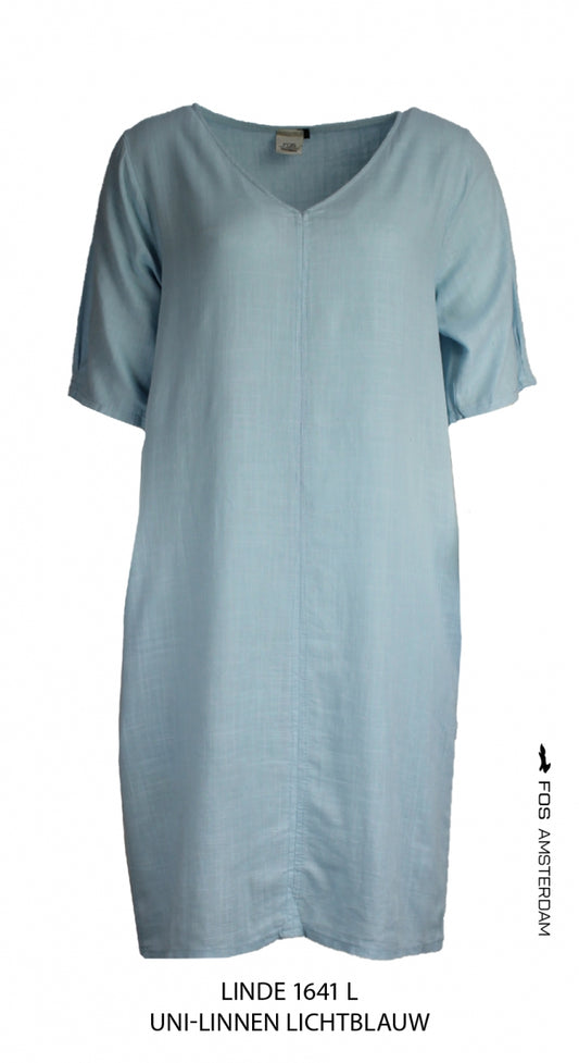Linnen zomerjurk Linde Licht-blauw met V-hals dames
