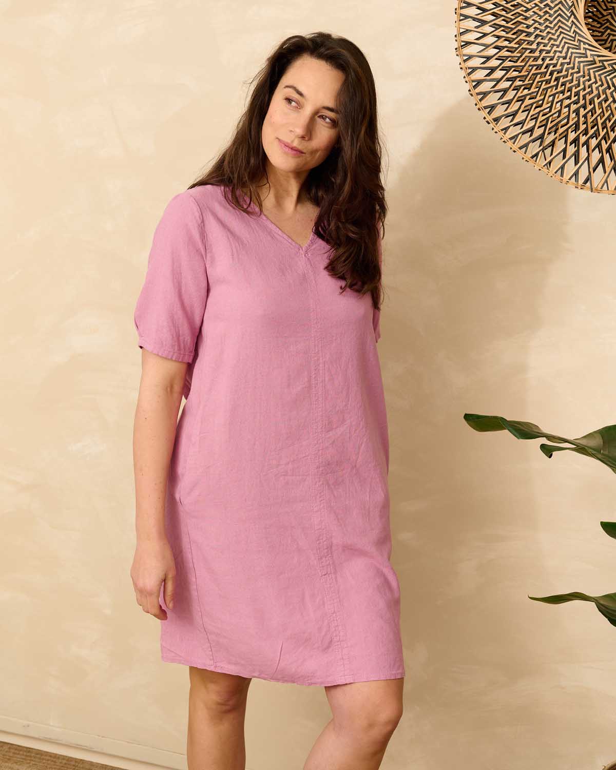 Jurk - Linde Linnen Uni | Oud-Roze