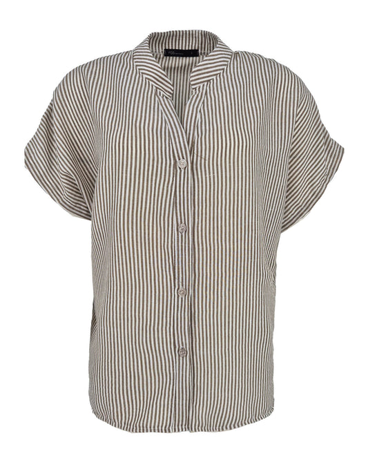 Blouse - Katie Classic streep | Bruin