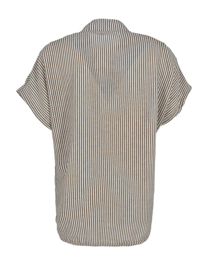 Blouse - Katie Classic streep | Bruin