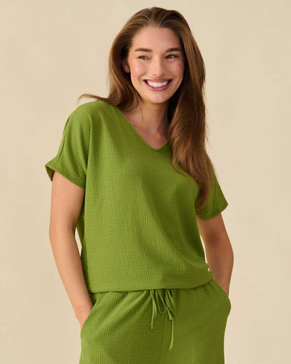 Olijfgroene blouson met V-hals en structuur