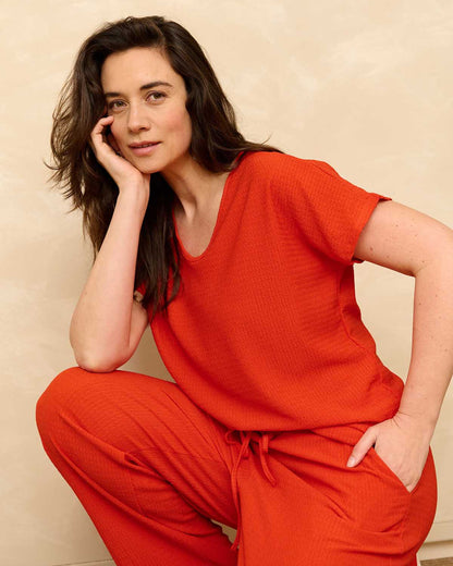 Rode blouson Bella met V-hals en structuur