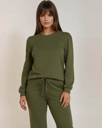 Army trui Jet met pofmouwen en ronde hals