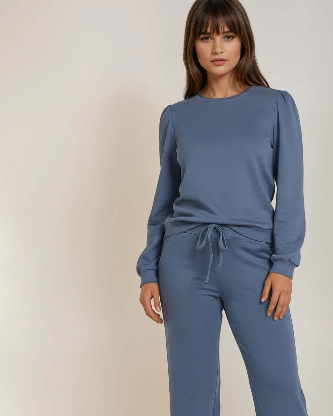 Jeans trui Jet met pofmouwen en ronde hals