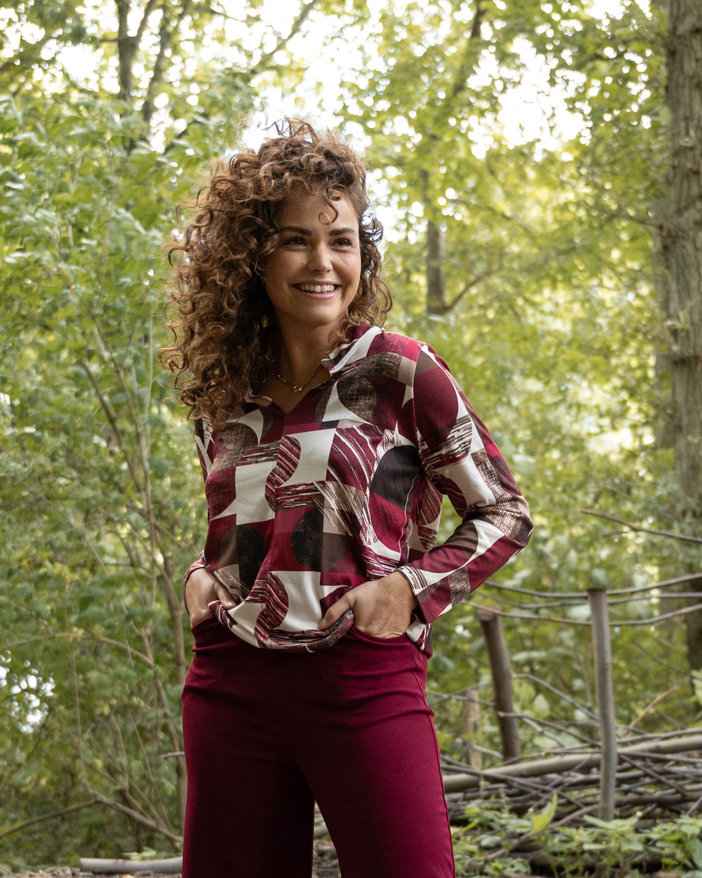 Top - Didi Geo Grid-FB | Bordeaux Tops & Blouses