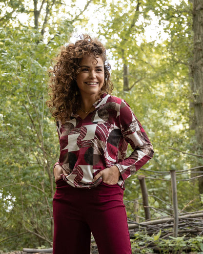 Top - Didi Geo Grid-FB | Bordeaux Tops & Blouses