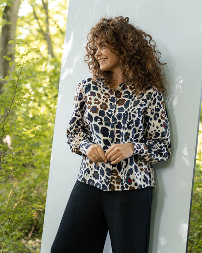 Blouse - Evita Colourful Panter | Navy Tops & Blouses