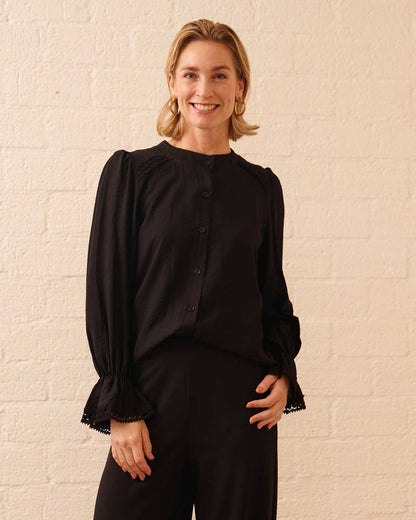 Blouse - Nina Uni | Zwart Tops & Blouses