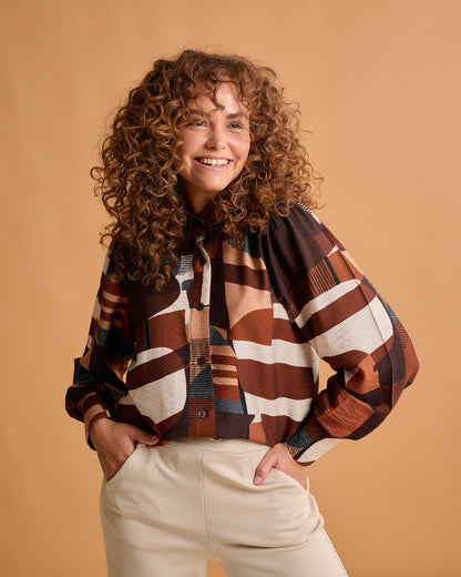 Blouse - Evita Aquarel contour | Bruin