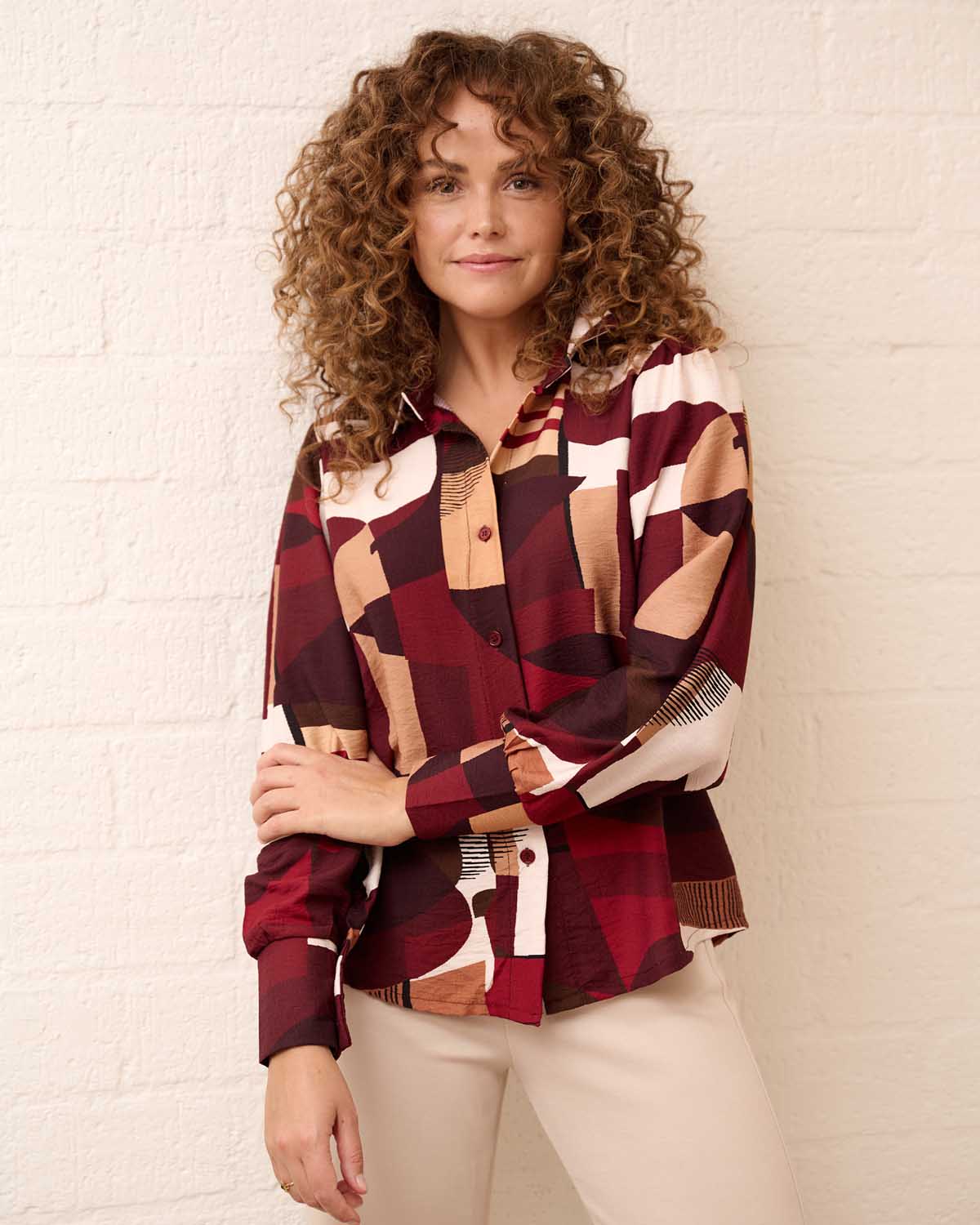 Blouse - Evita Aquarel contour | Bordeaux Tops & Blouses