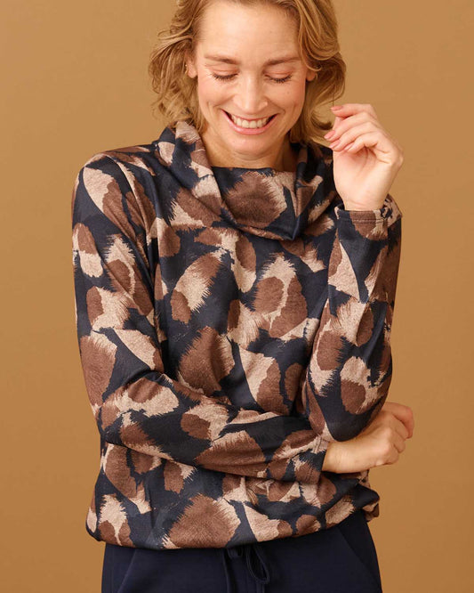 Top - Nico Grafisch woud-FB | Navy Tops & Blouses