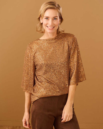 Top - Mariposa Pailletten | Camel Tops & Blouses