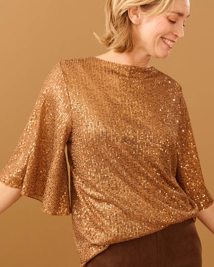 Top - Mariposa Pailletten | Camel