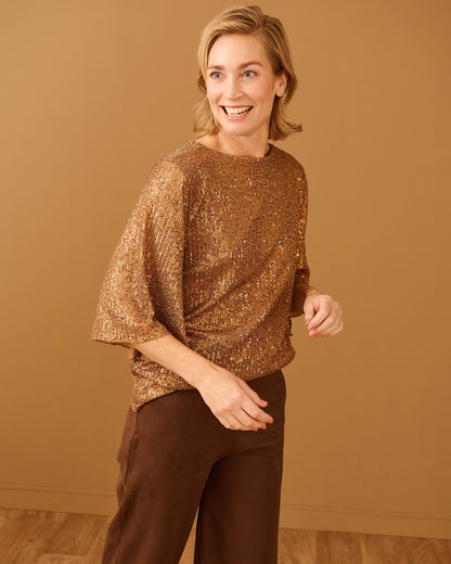 Top - Mariposa Pailletten | Camel