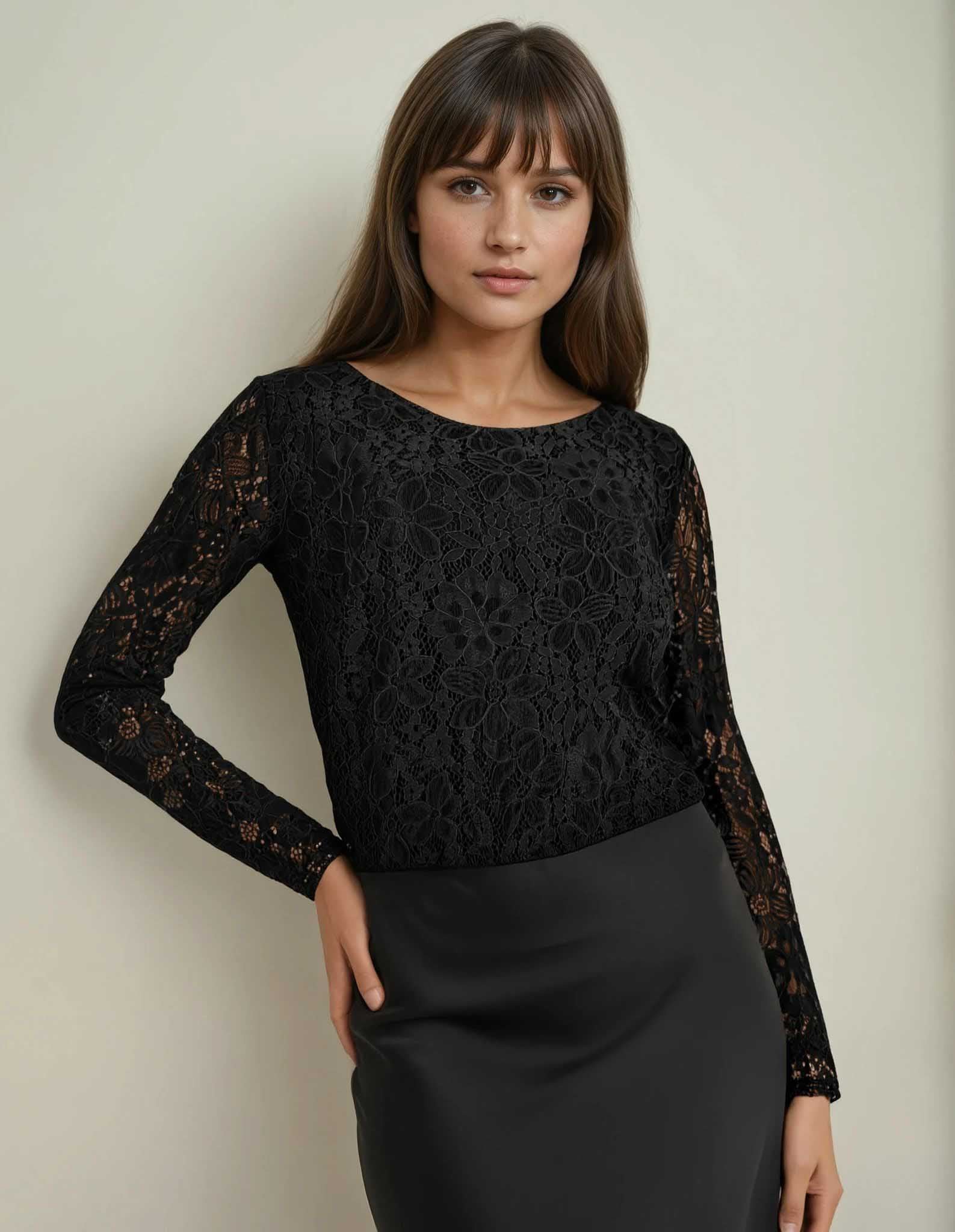 Top - Mona Kant | Zwart Tops & Blouses