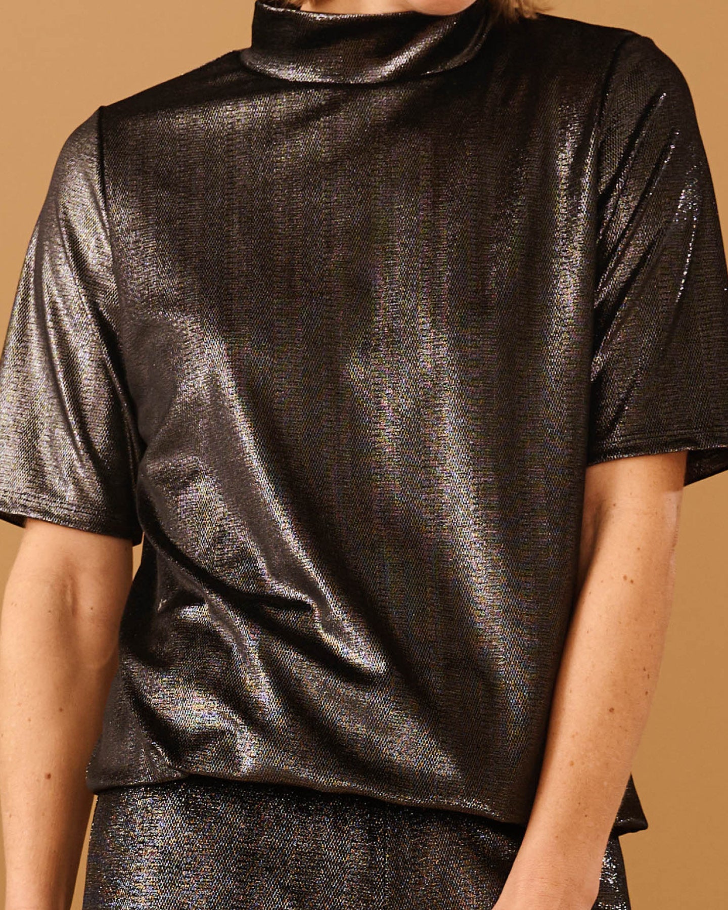 Top - Adina Velours lurex | Zwart