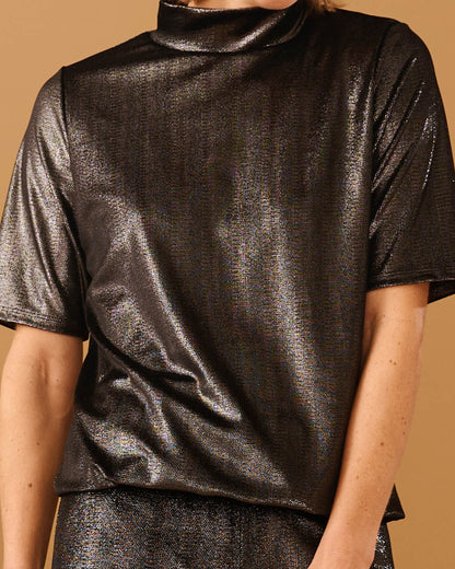 Top - Adina Velours lurex | Zwart