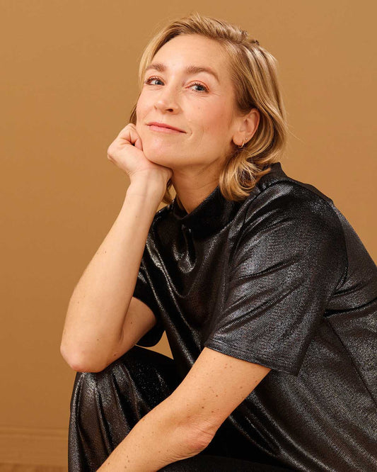 Top - Adina Velours lurex | Zwart Tops & Blouses