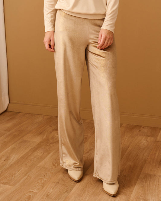 Broek - Bentha Velours lurex | Champagne