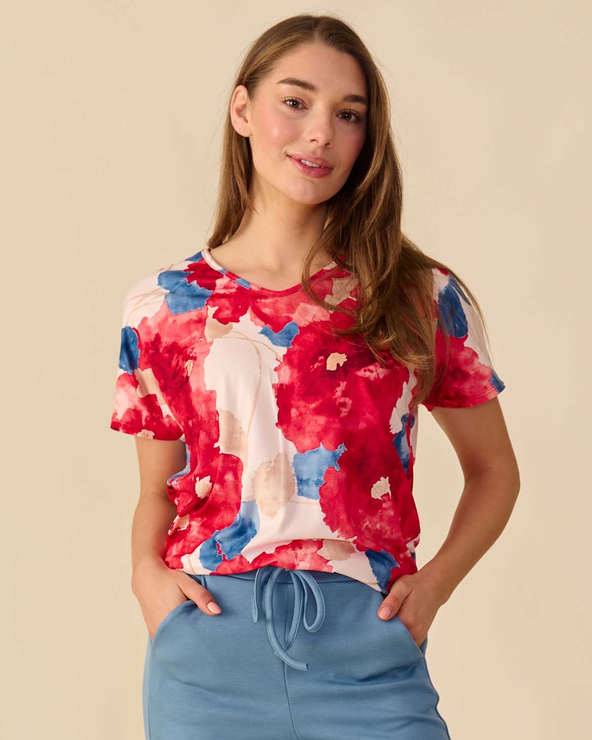 Blouson Bella in tulprood met bloemen dessin