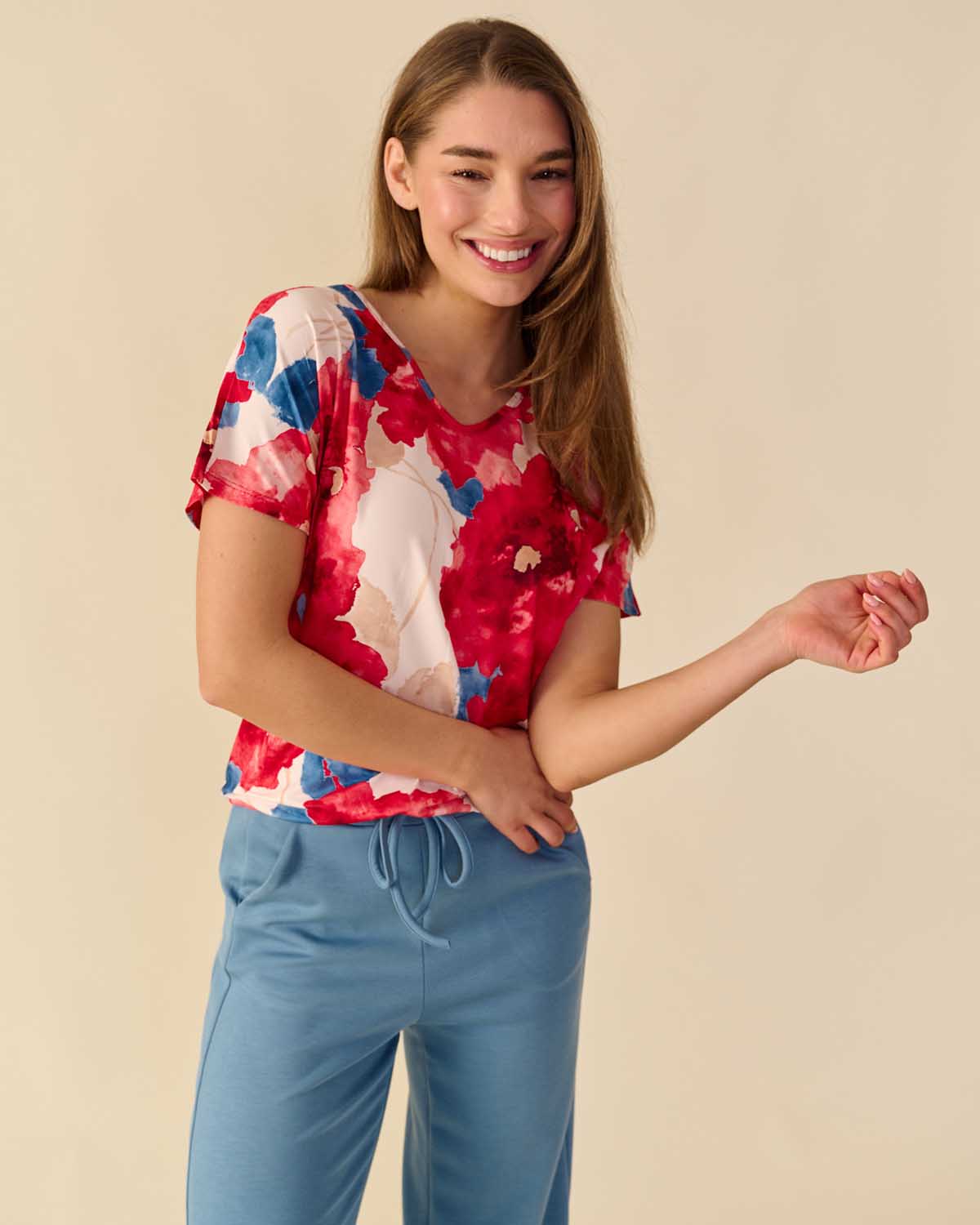 Blouson Bella in tulprood met bloemen dessin