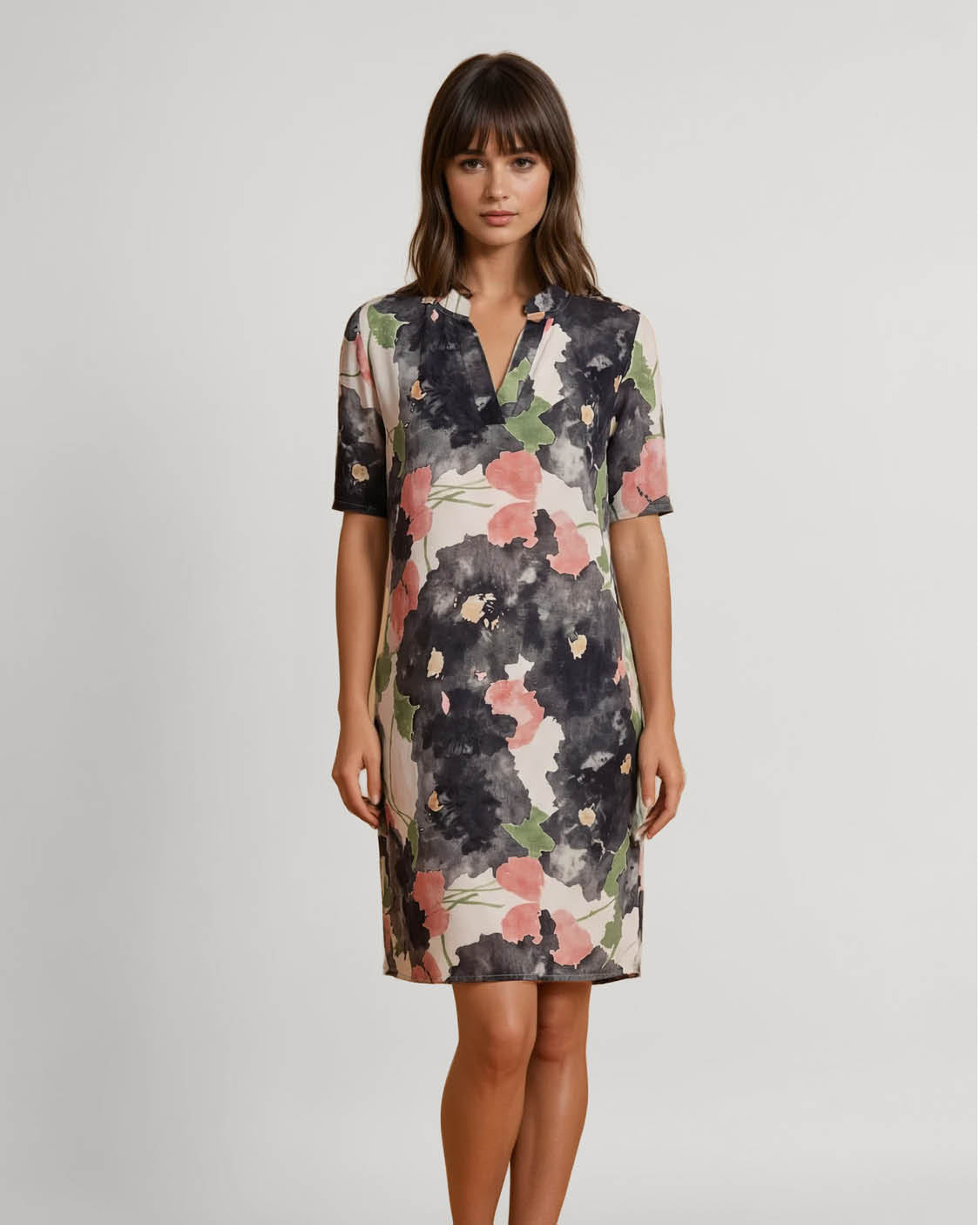 Jurk Aurelia in zwart met bloemen dessin