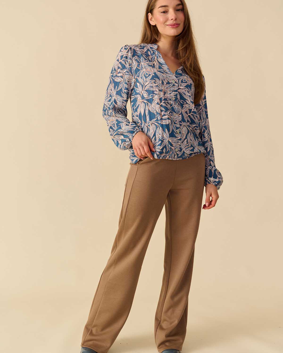 Blouse Fia in jeans met bloemen dessin