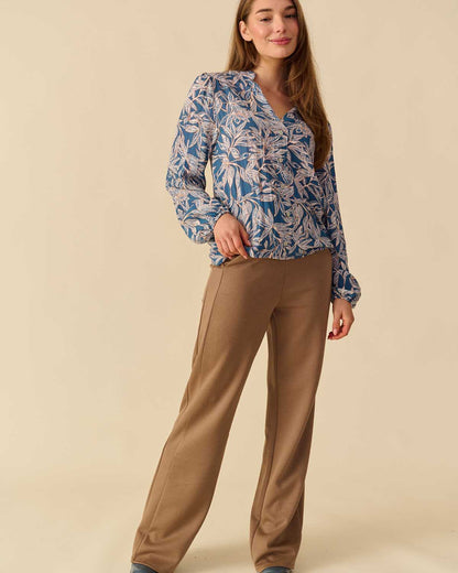 Blouse Fia in jeans met bloemen dessin