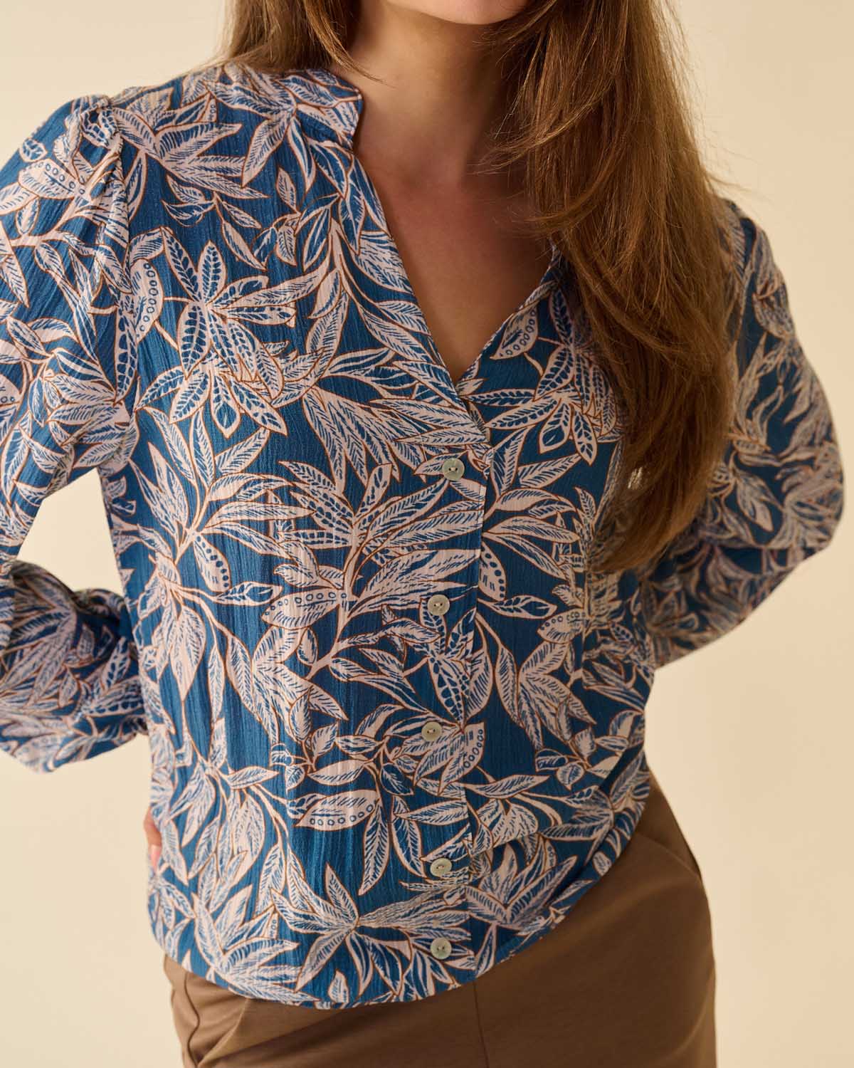 Blouse Fia in jeans met bloemen dessin