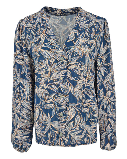 Blouse Fia in jeans met bloemen dessin