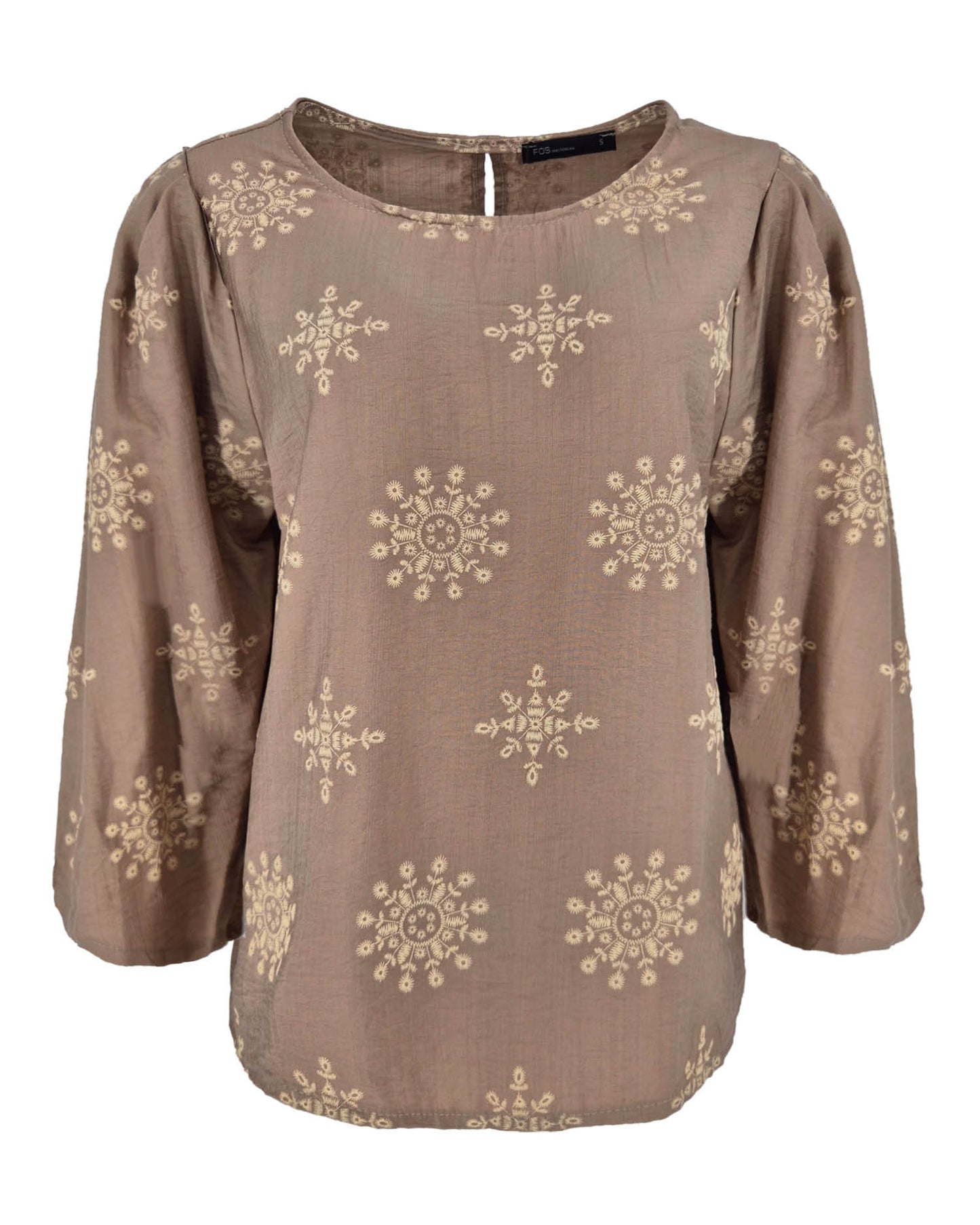 Top Hester in Camel met grafisch dessin